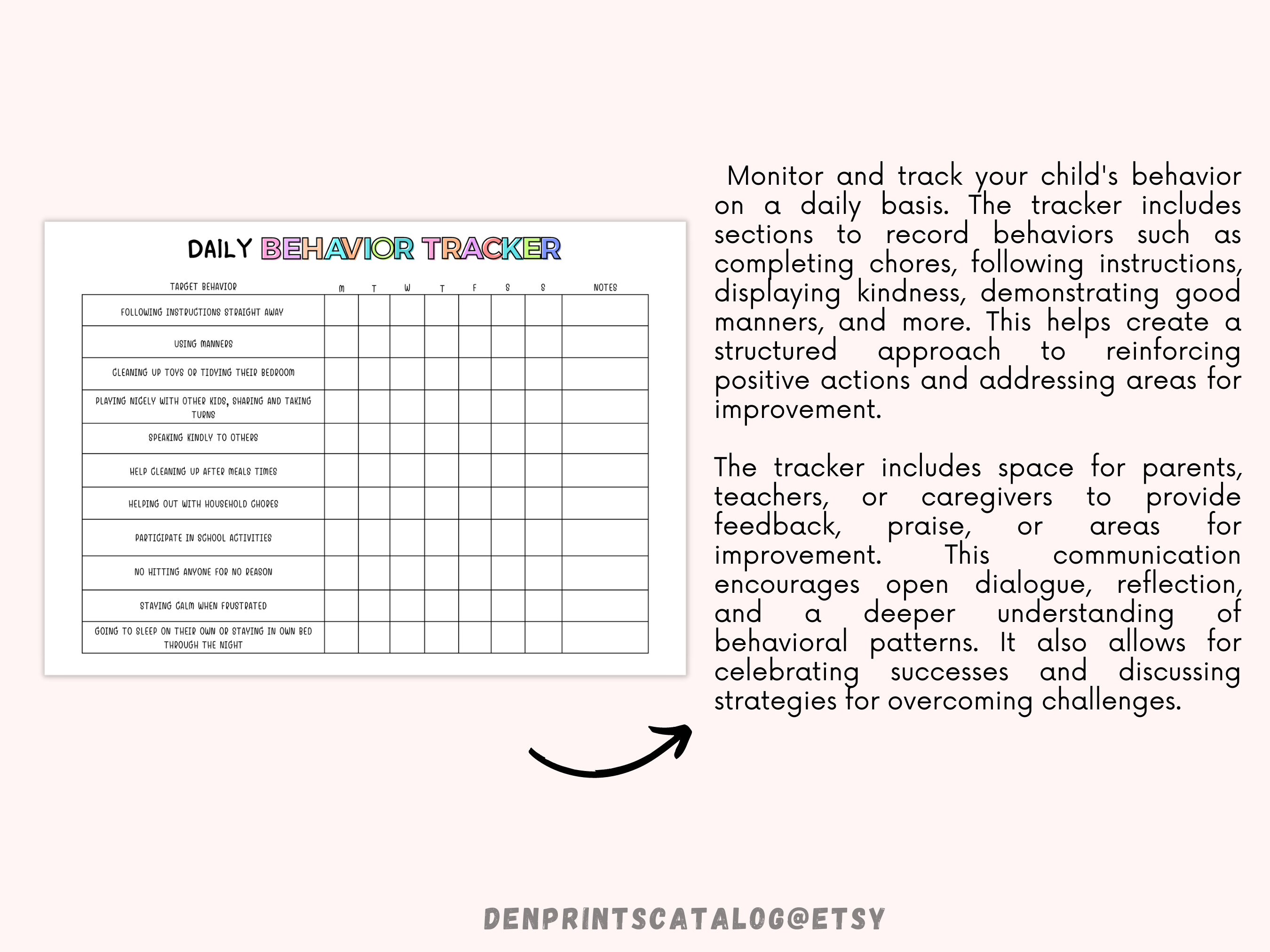 Behavior Reward Chart for Kids Printable, Editable, Good Behavior