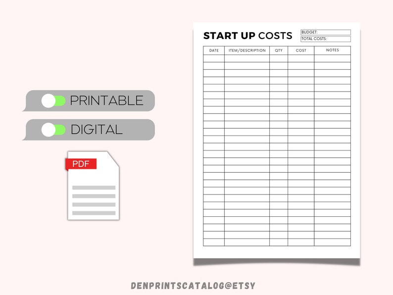 Start up Costs Tracker Printable Business Costs Financial Etsy
