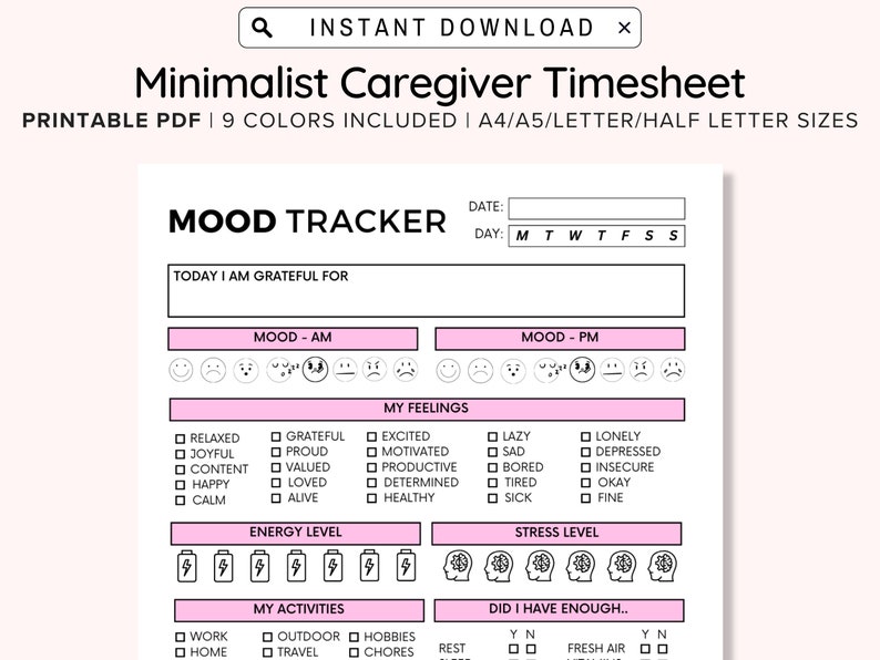 Daily Mood Tracker Printable Printable Mood Track Emotion - Etsy