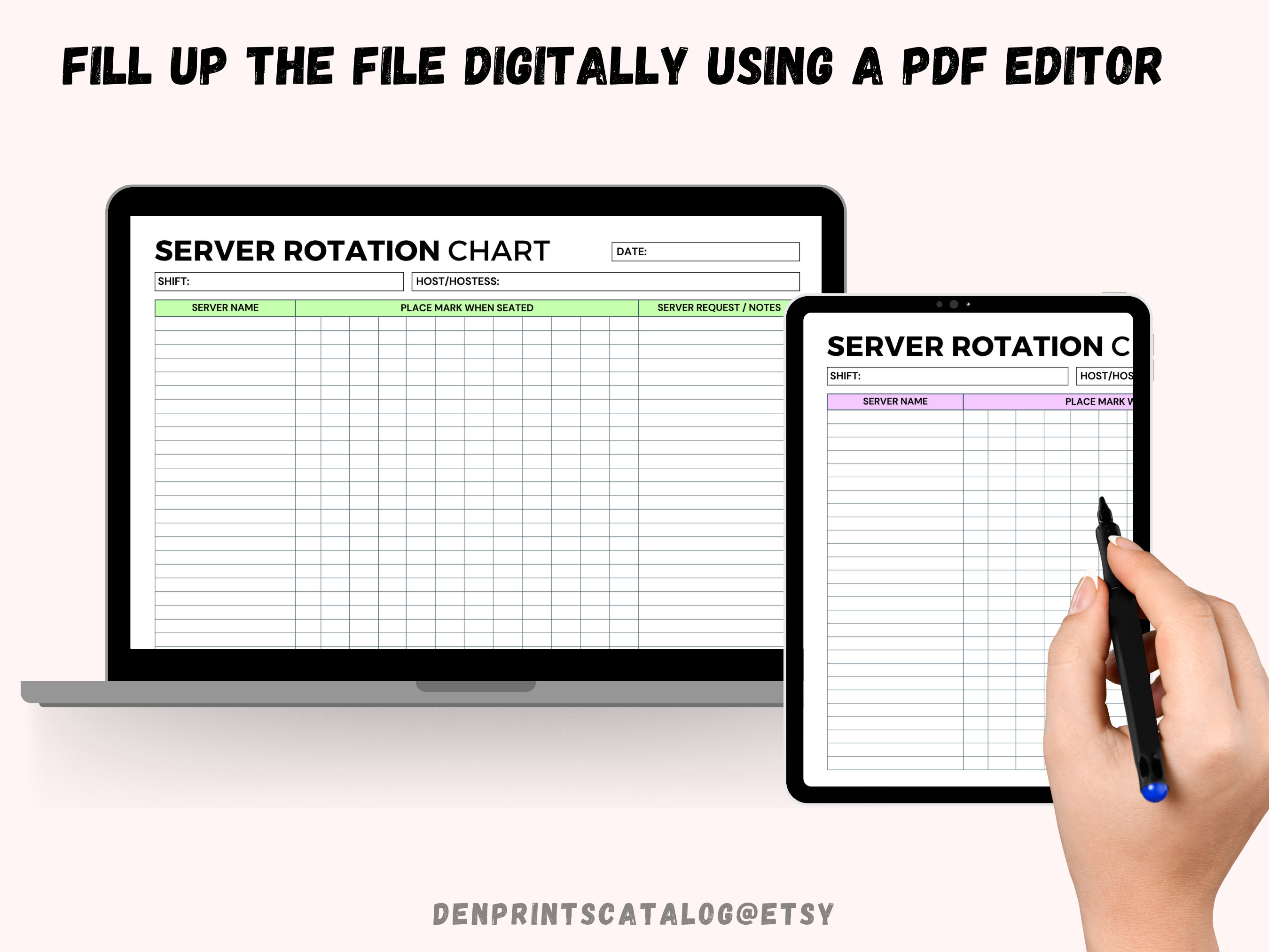 Printable Server Rotation Chart, Server Chart Board, Seating Chart ...