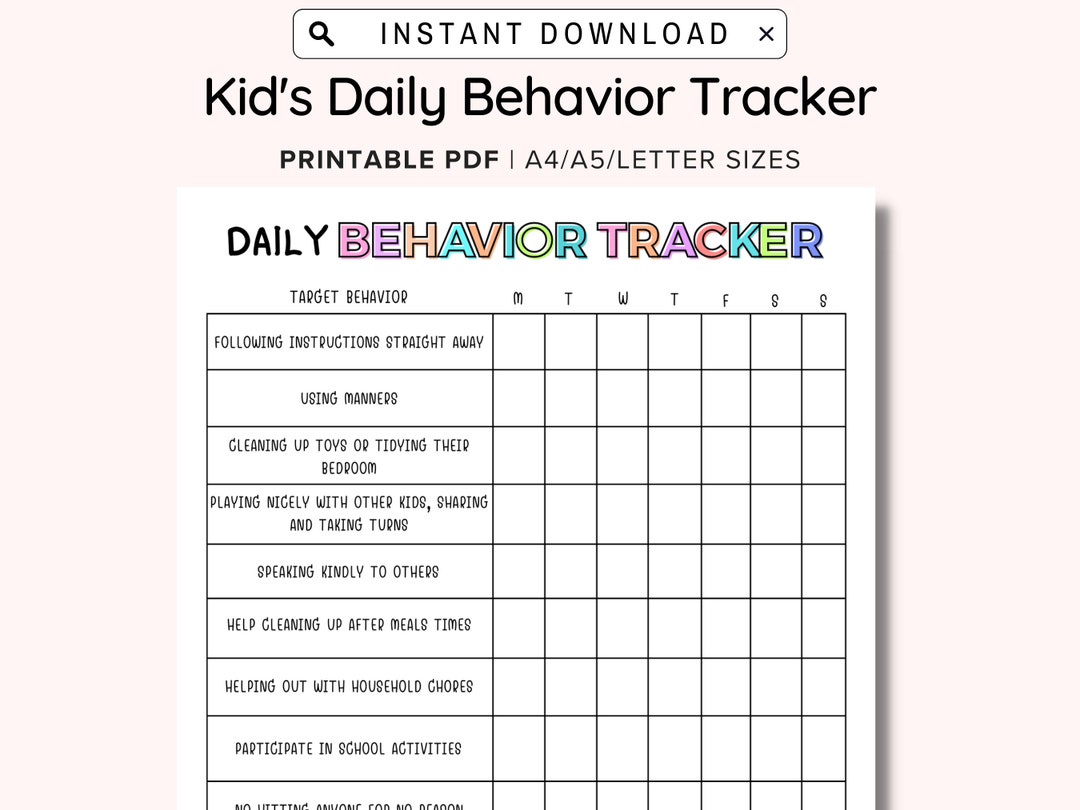 Daily behavior chart for kids printable good behavior tracking
