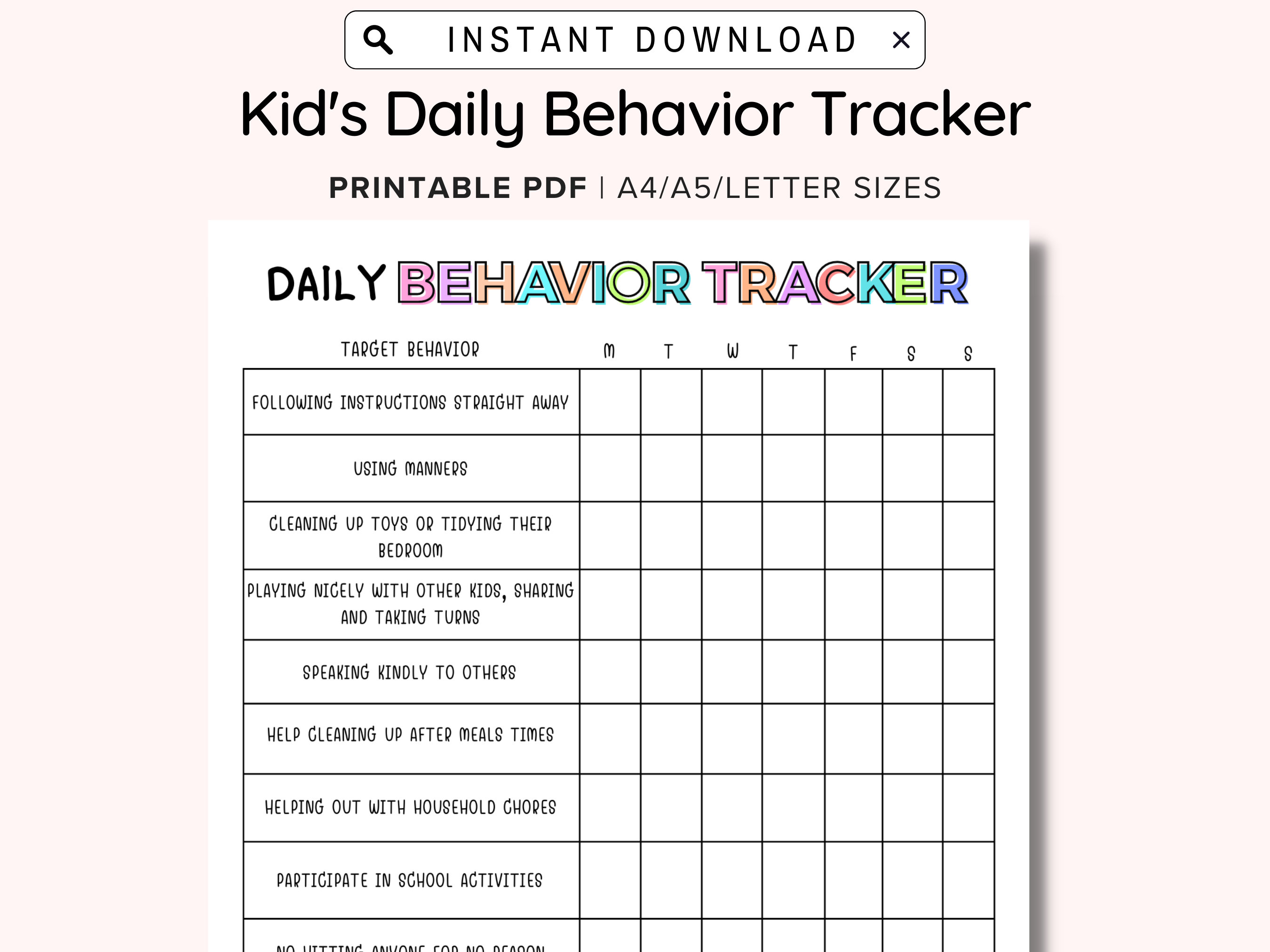 homework behavior calendar