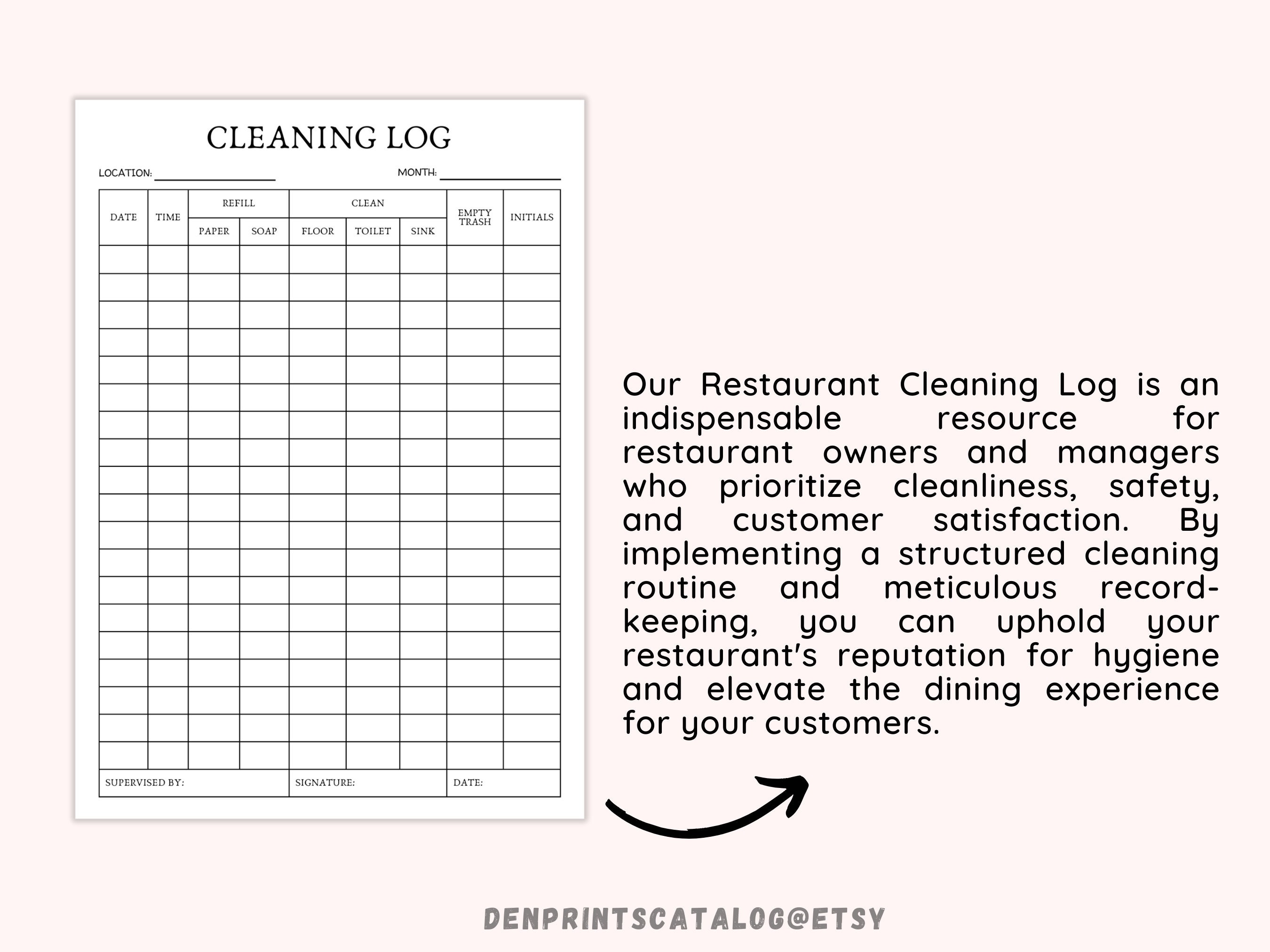 Weekly Bathroom Cleaning Chart Printable, Restroom Cleaning Log for
