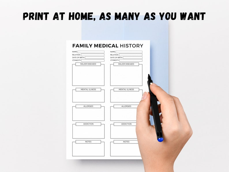 Medical History Form Printable, Family Medical History Form, Family