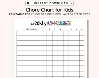 Chore Chart Printable, Editable Daily & Weekly Kids Chore Responsibility Chart, Kids Routine Chart, Kids Routine Chart, Digital PDF, A4/A5