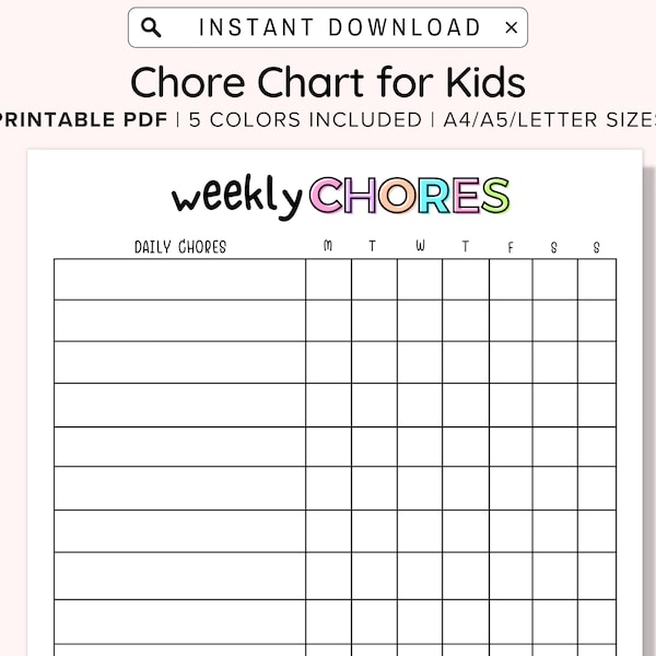 Chore Chart Printable, Editable Daily & Weekly Kids Chore Responsibility Chart, Kids Routine Chart, Kids Routine Chart, Digital PDF, A4/A5