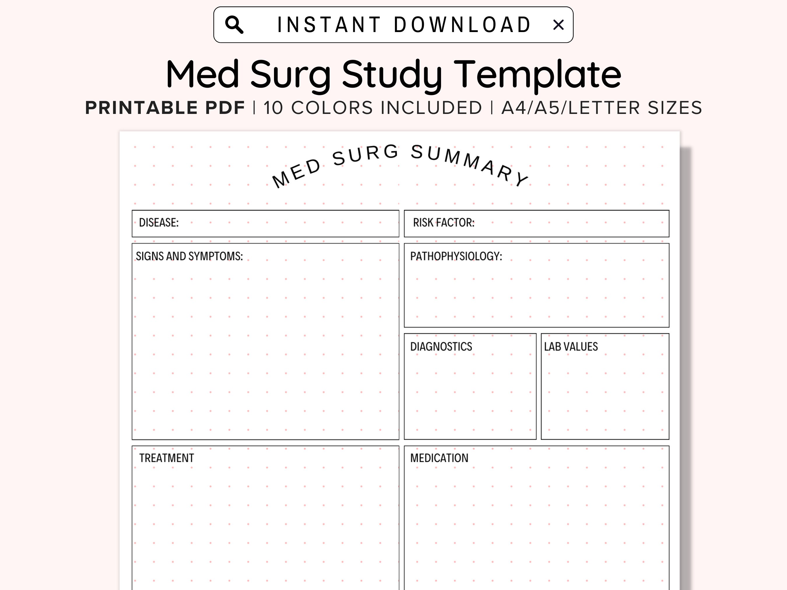 Med Surg Study Template, Nursing School Printable Template, Disease Med Surg Study Template, Nursing School Printable Template, Disease
