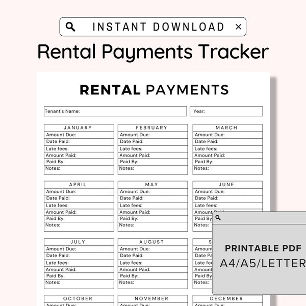 Rent Payment Tracker Printable, Tenant Payment Tracker, Rent Payment Log, Landlord Rent Template, Rental Income Log Sheet, A4/A5/LETTER PDF