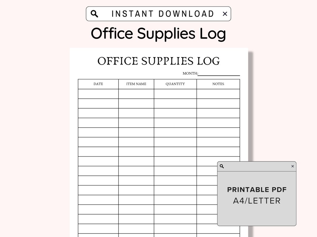 Office Supplies Log Checklist Printable, Business Office Supplies Office Supplies Log Checklist Printable, Business Office Supplies