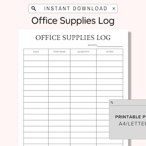 Office Supplies Log Checklist Printable, Business Office Supplies Checklist Template, Office Supply List, Home House, Instant Download, PDF