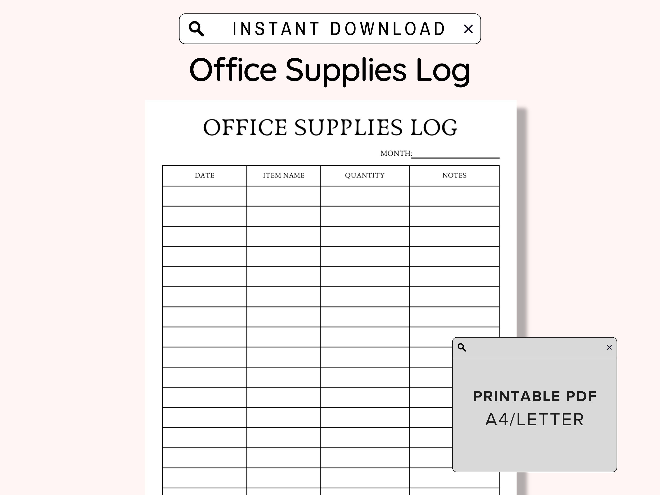 Office Supplies Log Checklist Printable, Business Office Supplies Office Supplies Log Checklist Printable, Business Office Supplies