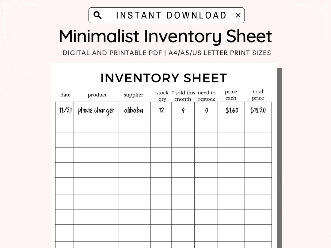 Printable Inventory Management Form Inventory Sheet Small Etsy