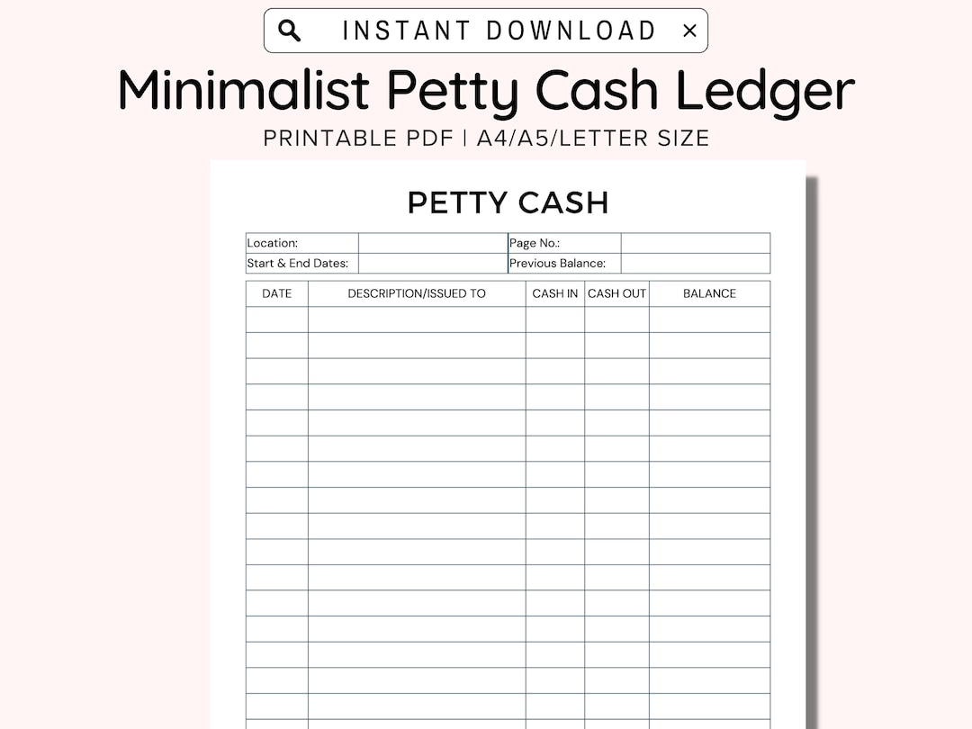 Petty Cash Ledger Printable Petty Cash Log Printable Petty Cash 