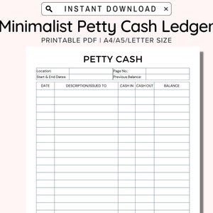 Petty Cash Ledger Printable, Petty Cash Log, Printable Petty Cash ...