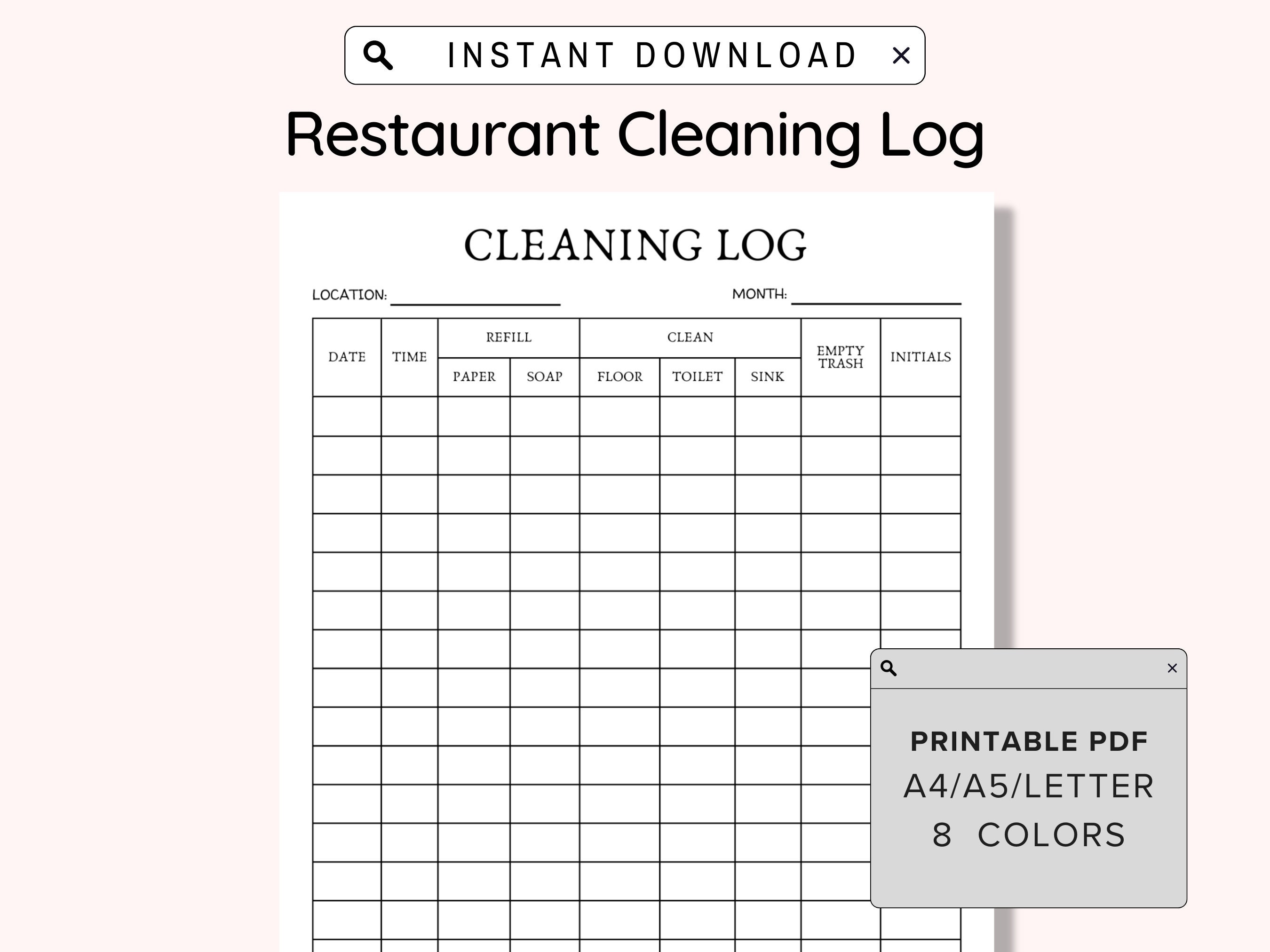 Weekly Bathroom Cleaning Chart Printable, Restroom Cleaning Log for Business, Bathroom Cleaning Log, Bathroom Checklist, Restroom Checklist