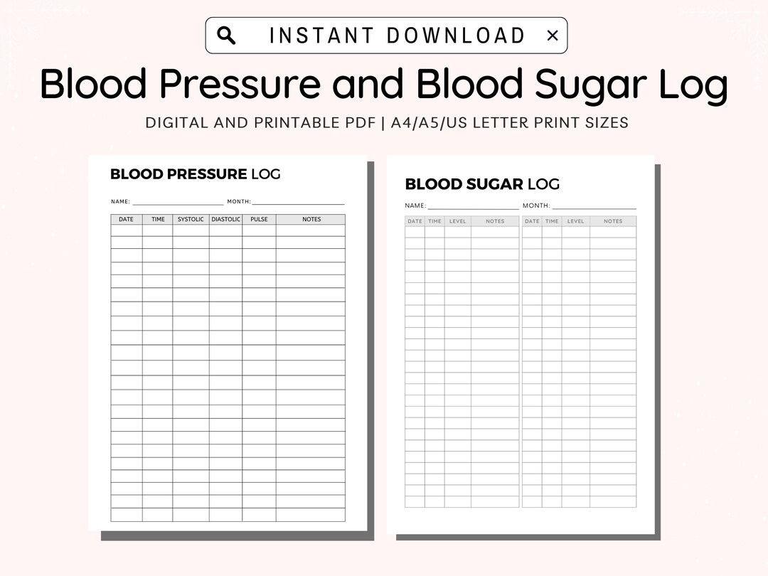 Blood Sugar Log Printable Blood Pressure Log Printable Blood - Etsy