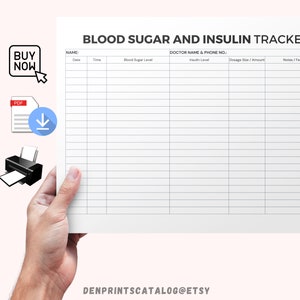 Blood Sugar and Insulin Tracker Printable, Print and Write PDF, Blood ...