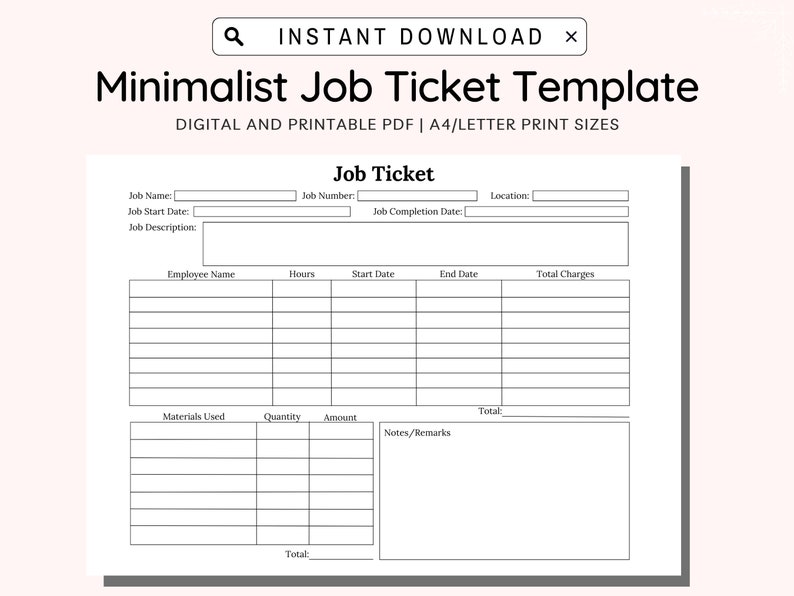Job Ticket Printable, Work Order Form Template, Work Order Receipt Job Ticket Printable, Work Order Form Template, Work Order Receipt