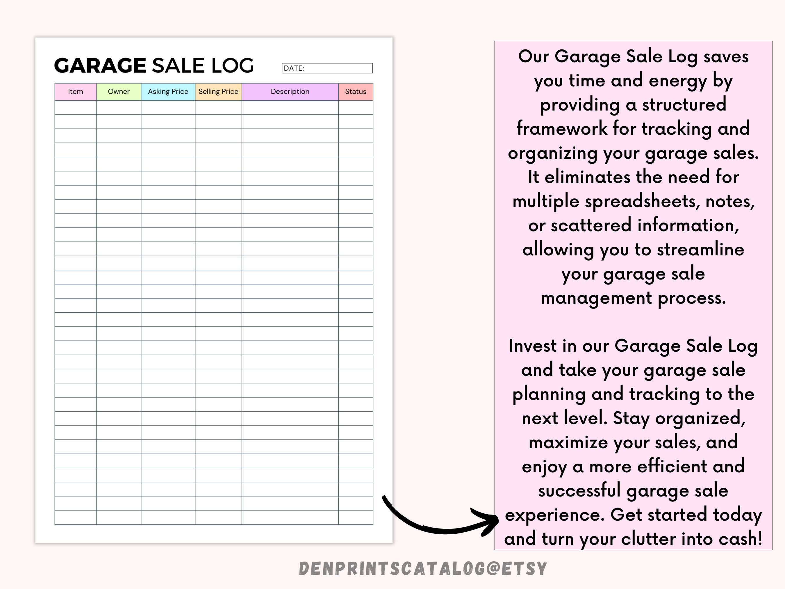 Printable Garage Sale Log Print and Write Family Sales Log Etsy