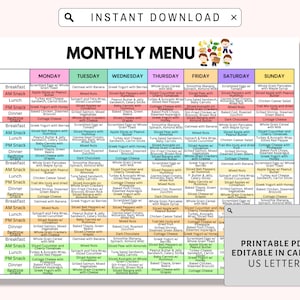Home Daycare Weekly Menu Editable, Kids Weekly Meal Planner, Preschool ...