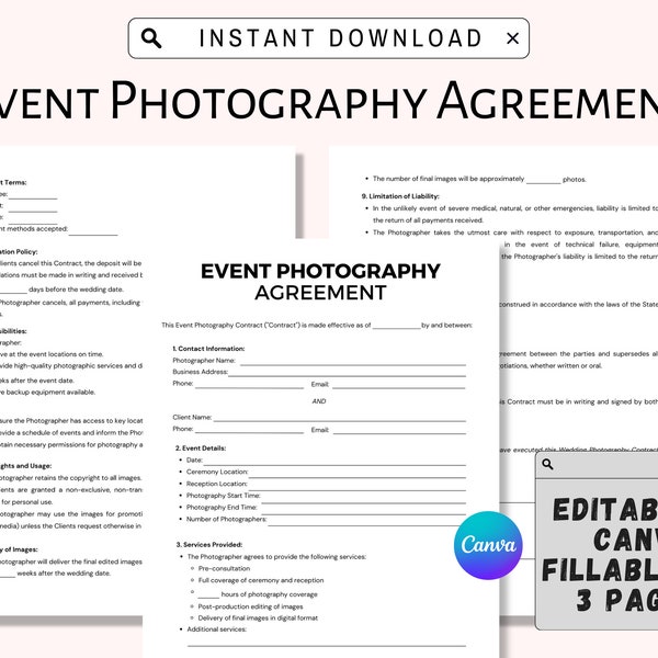 Event Photography Contract Template Etsy