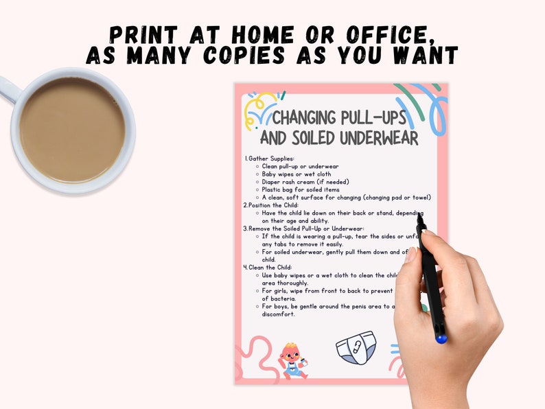 Diaper Changing Steps, Daycare Printable Diapering & Pullup Changing