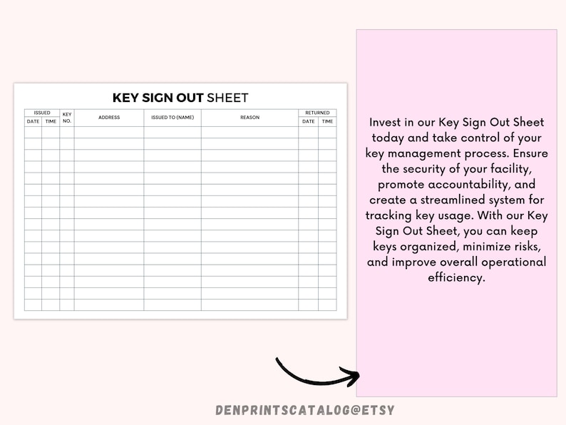 Key Sign Out Sheet Printable, Visitor Sign in Out Form, Event Sign in ...
