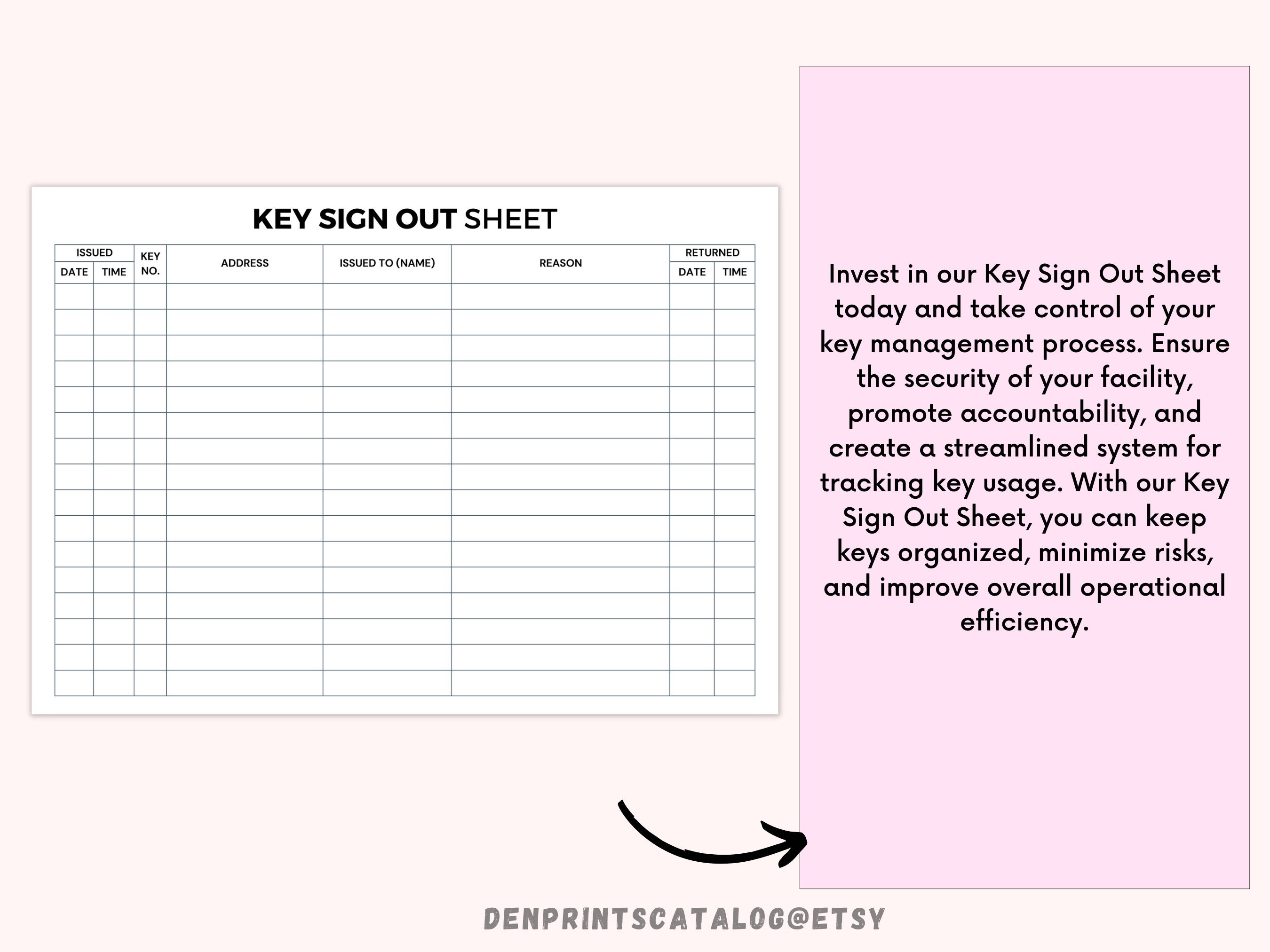 Key Sign Out Sheet Printable, Visitor Sign in Out Form, Event Sign in Key Sign Out Sheet Printable, Visitor Sign in Out Form, Event Sign in