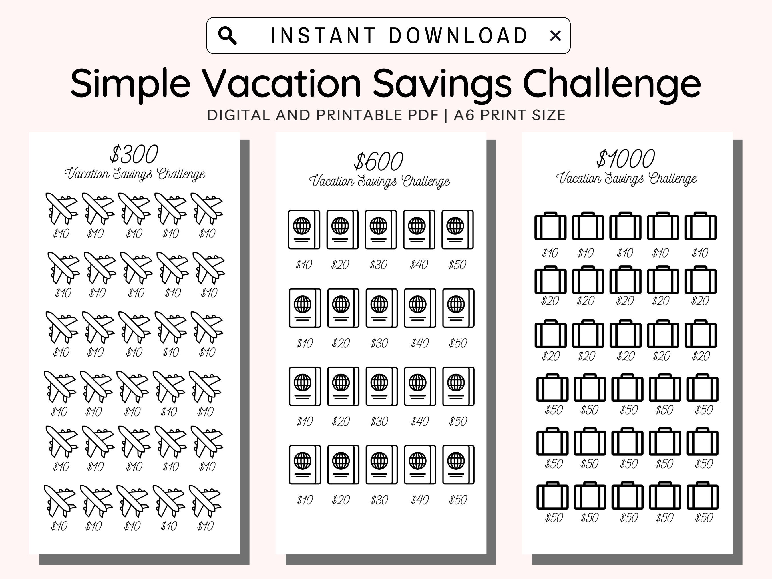 Vacation Savings Challenge Printable, Savings Tracker for Your Next Holiday, Vacation Fund ...