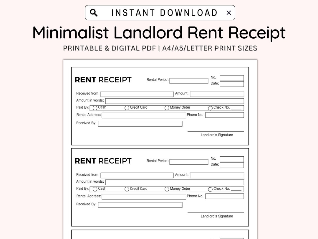 Landlord rent receipt tenant receipt rent payment receipt landlord