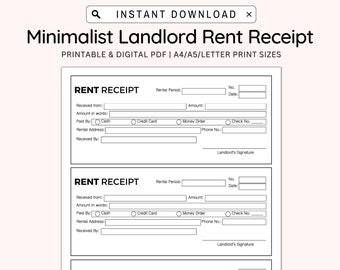 Landlord Rent Receipt, Tenant Receipt, Rent Payment Receipt, Landlord Templat, Property Management Receipt, Receipt Checklist, A4/A5/Letter