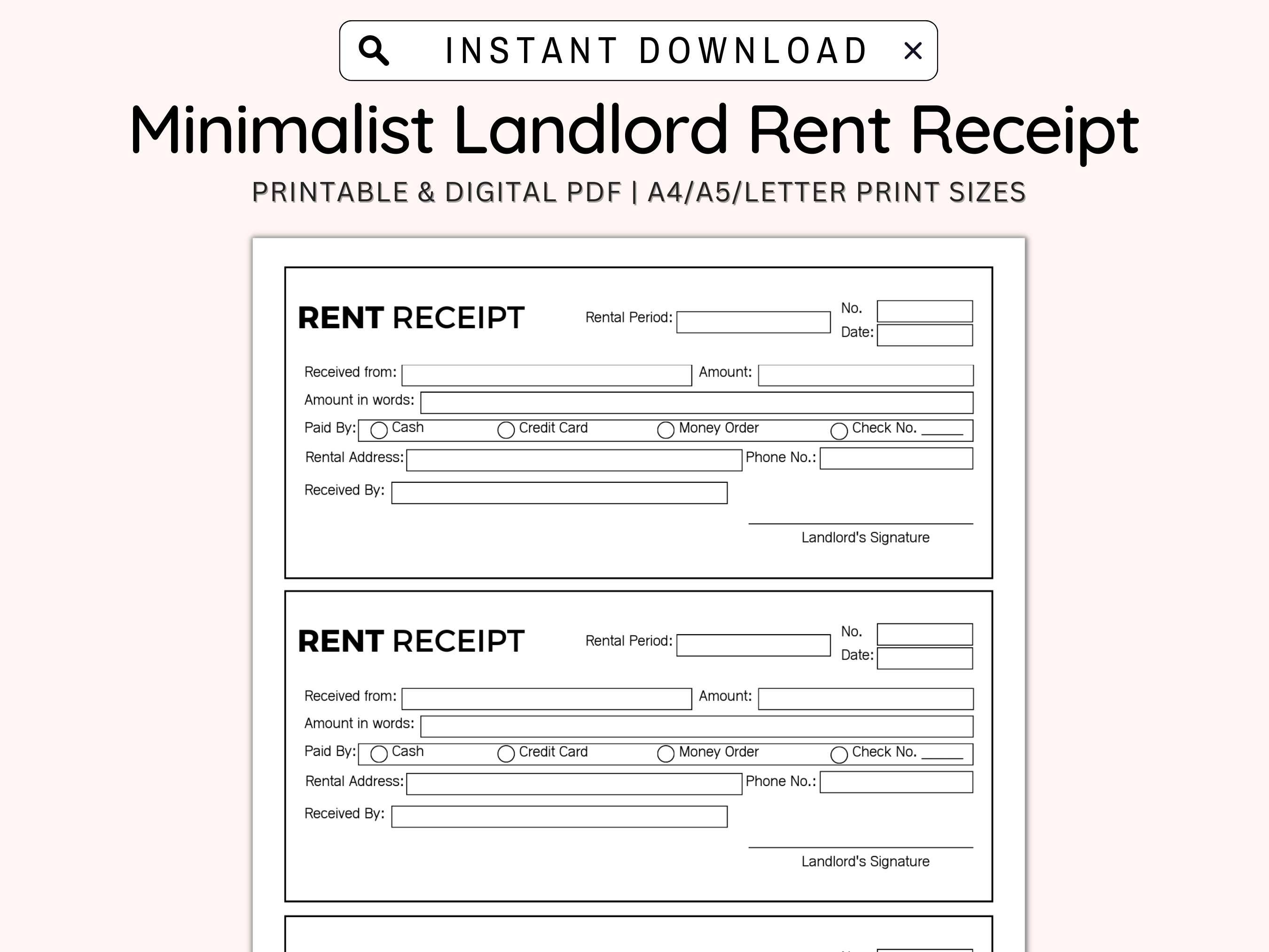 Landlord Rent Receipt, Tenant Receipt, Rent Payment Receipt, Landlord Templat, Property Management Receipt, Receipt Checklist, A4/A5/Letter