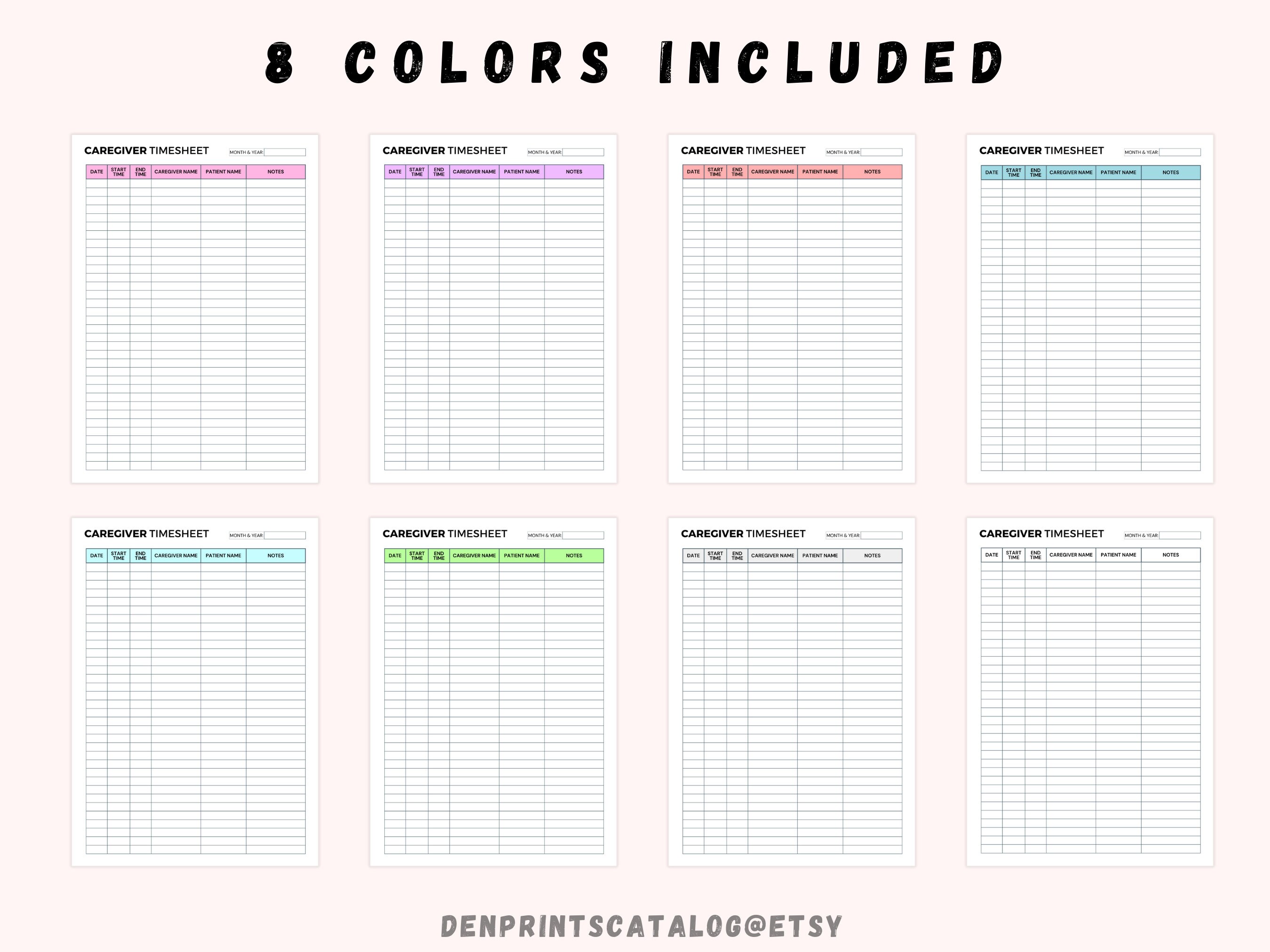 Printable Caregiver Timesheet Home Health Care Time Sheet - Etsy