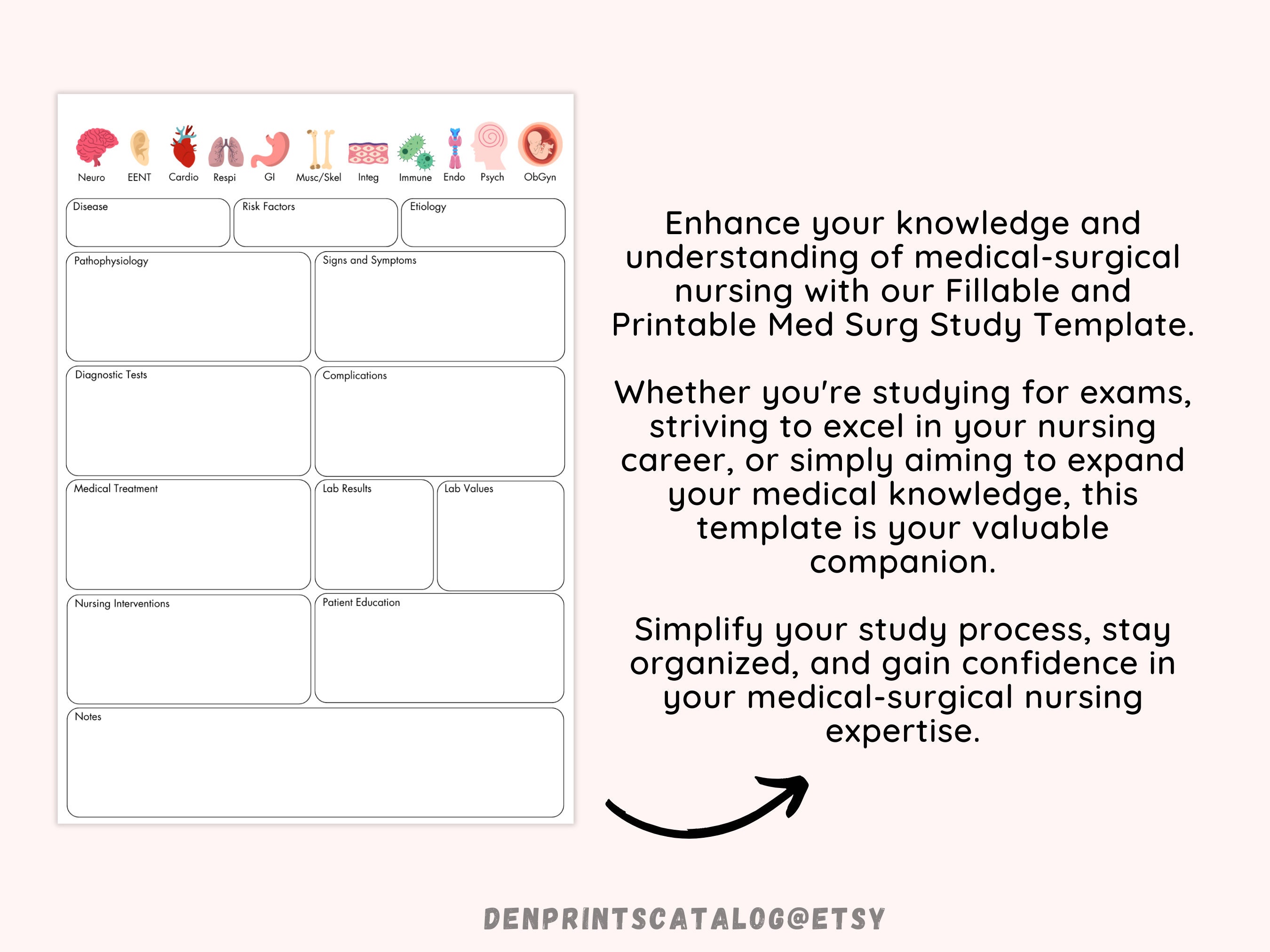 Fillable Med Surg Study Template, Nursing School Medical Surgical ...