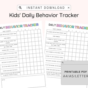 Daily Behavior Chart for Kids Printable, Good Behavior Tracking, Children Behavior Chart, Home, Classroom, Kid&#39;s Chore Checklist, A4/A5, PDF