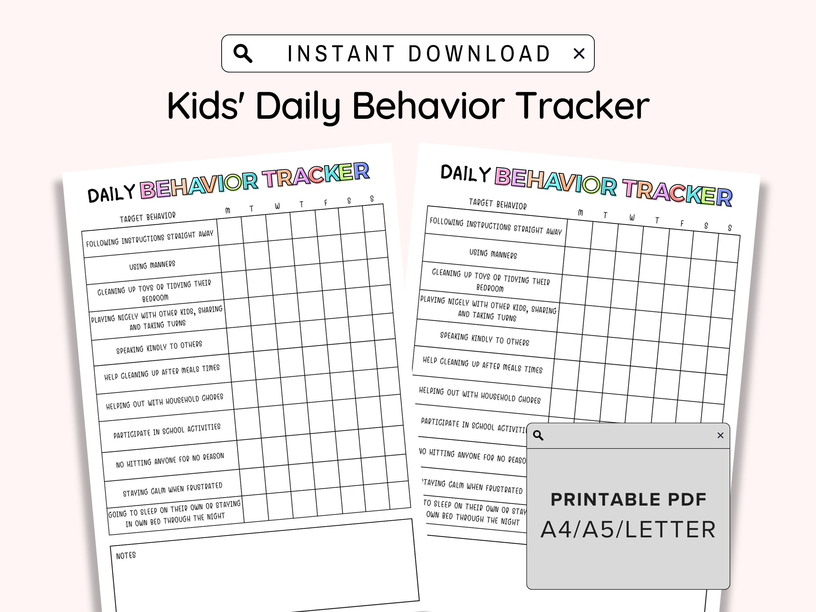 Daily Behavior Chart for Kids Printable, Good Behavior Tracking ...