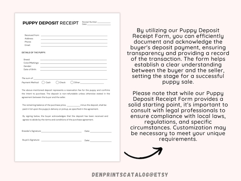 Puppy Deposit Receipt Printable, Puppy Deposit Slip Canva Template, Editable Puppy Deposit Form