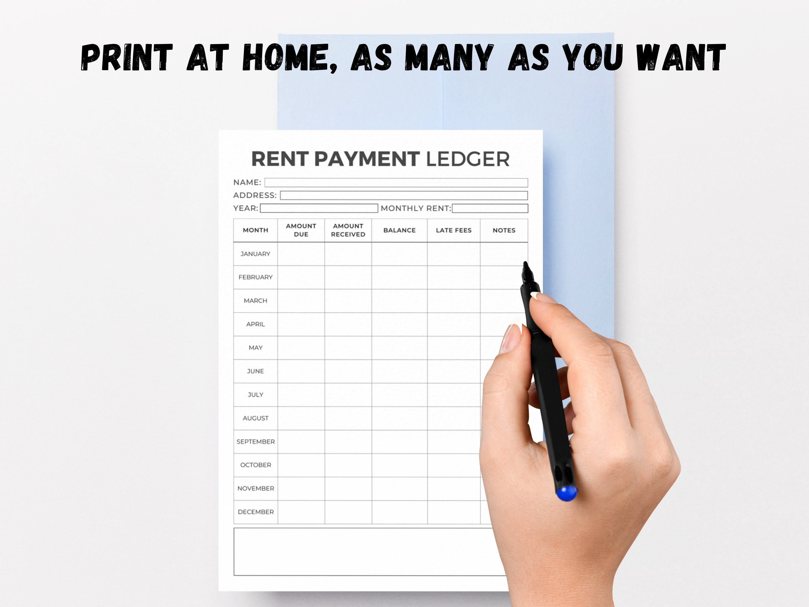 Rent Payment Ledger Printable, Tenant Payment Tracker, Rent Payment Log