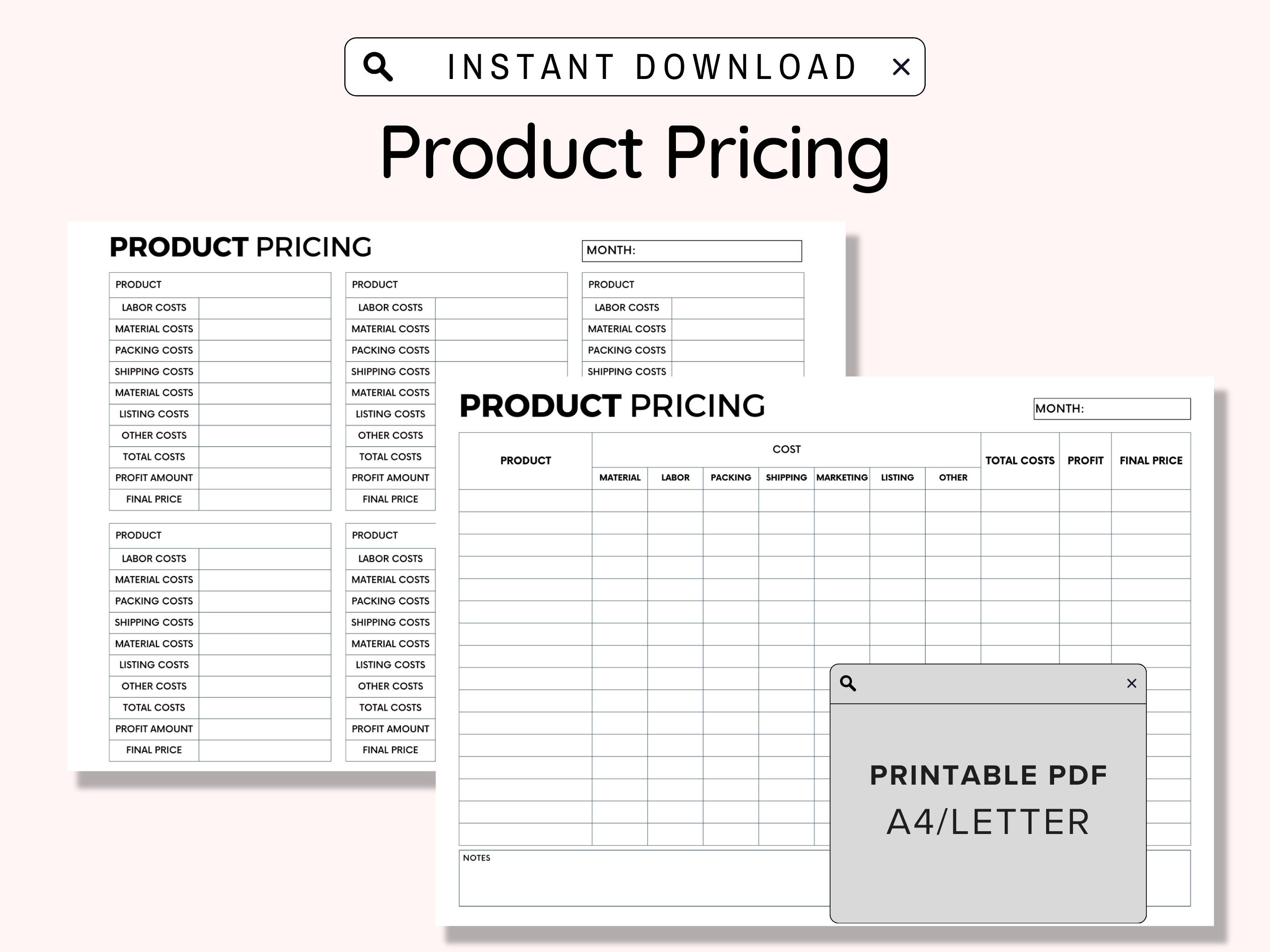 Product Pricing Printable, Item Pricing, Product Price Calculator,Business Costs,Small Business, Etsy Pricing Calculator, Planner Insert PDF