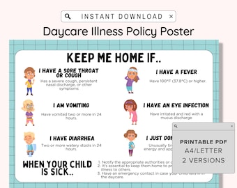 Child Sickness Flyer Daycare Printable Illness Sign/preschool Reminder ...