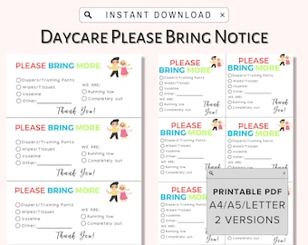 Please Bring More Supplies, Daycare Parent Print Out, Childcare Supply ...