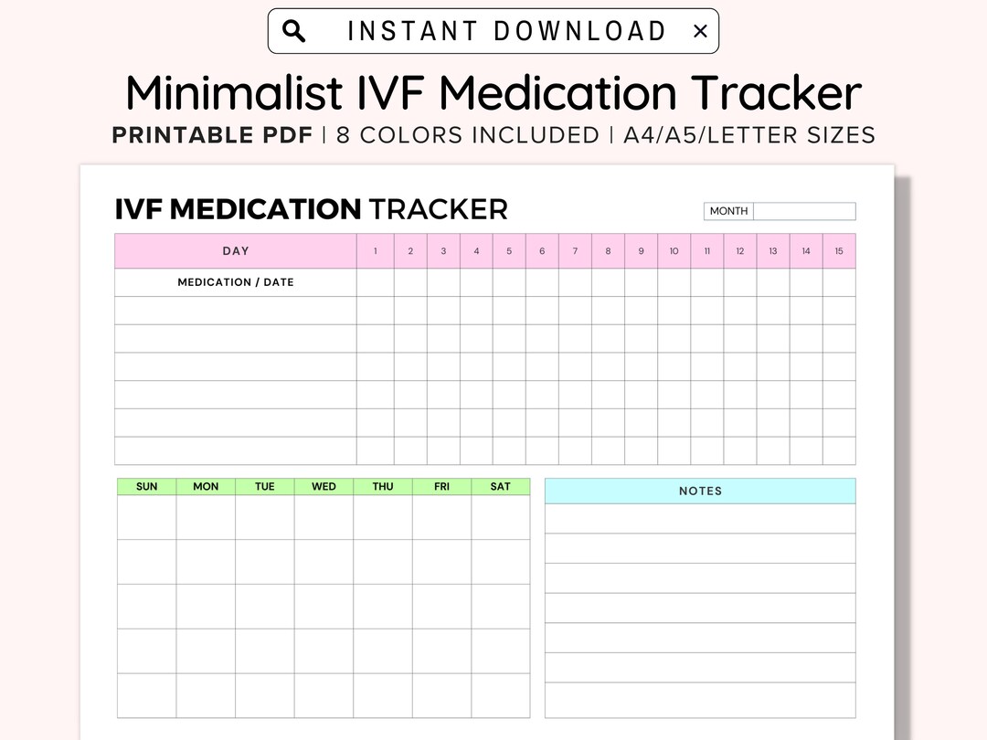 IVF Medication Tracker Editable Conception Organizer Sunday Etsy