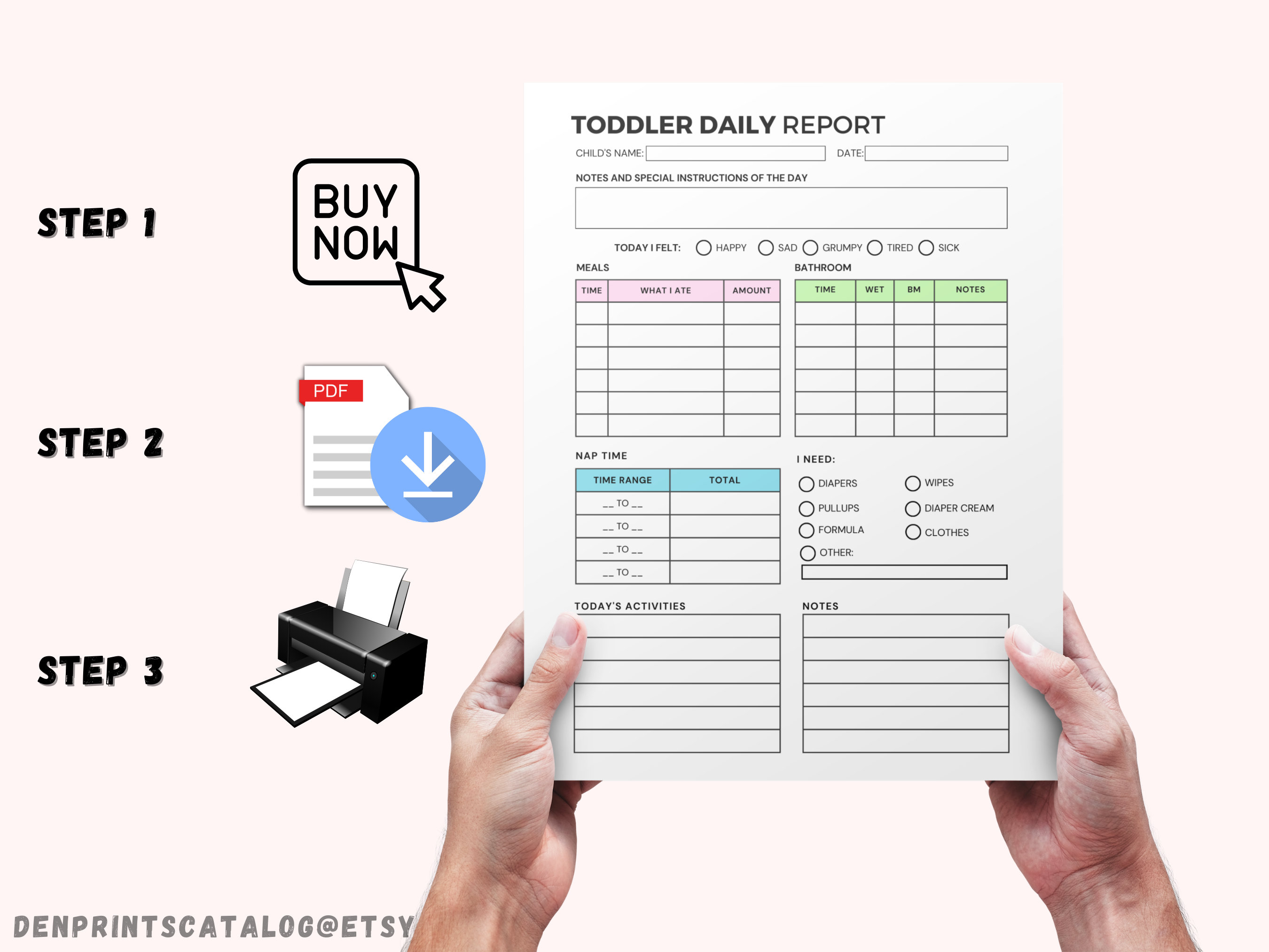 Toddler Daily Report | Daily Log for Daycare, Preschool, Nanny ...