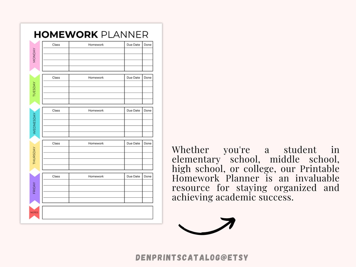 Printable Homework Planner Homework Chart Homework Tracker Printable Homework Planner Homework Chart Homework Tracker