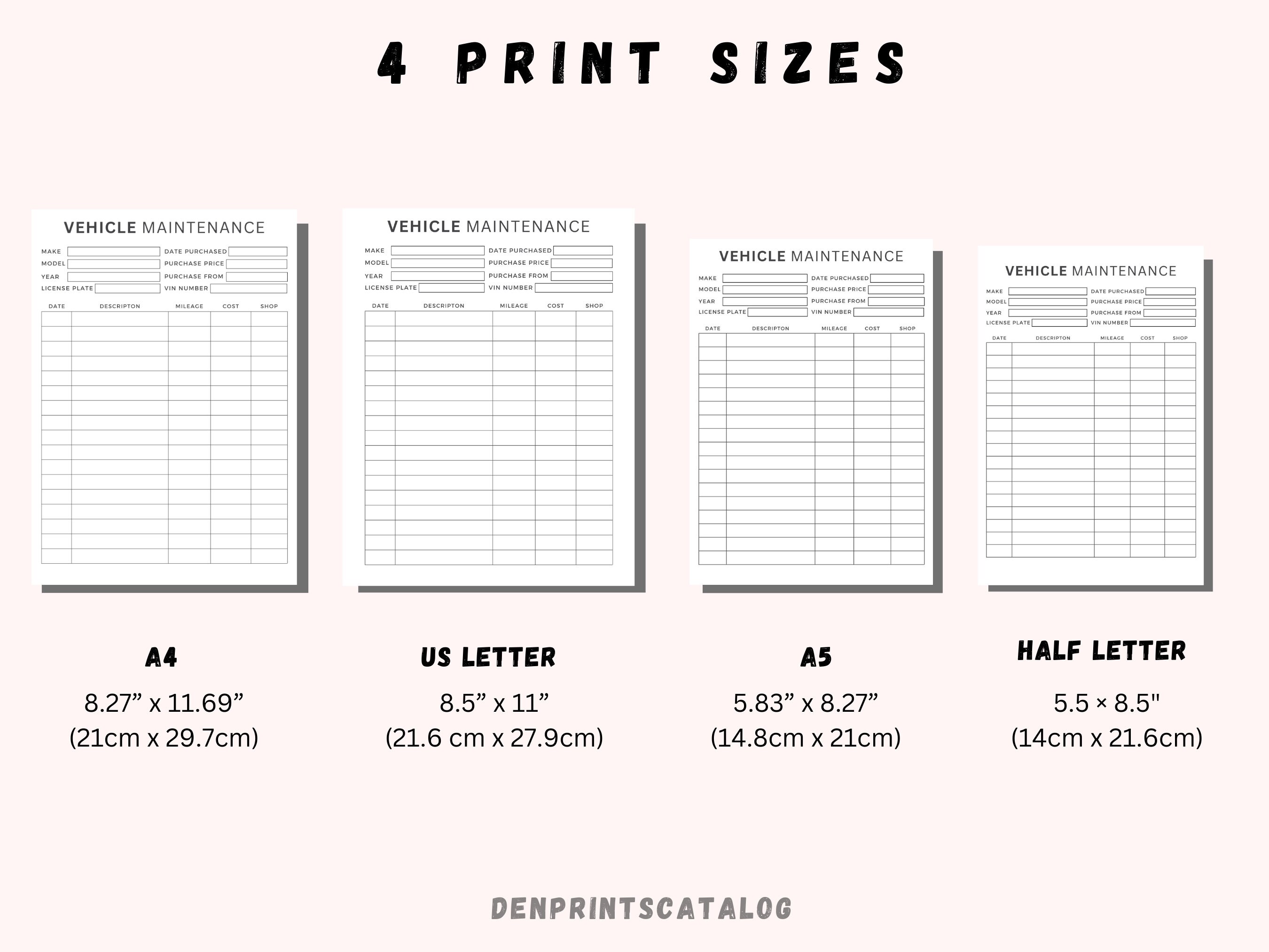 Vehicle Maintenance Log Printable, Vehicle Service Tracker, Vehicle ...