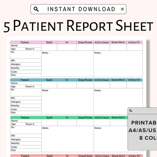 5 Patient Report Sheet Nursing Med Surg Report Sheet Nurse Brain Sheet ICU Nursing Handoff New Grad Rn Report Patient Report Sheet A4 Letter