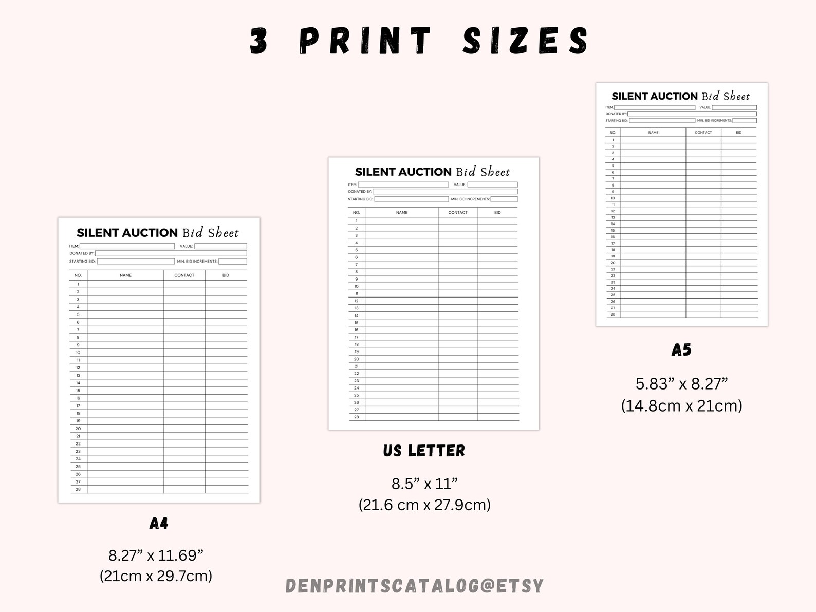 Silent Auction Bid Sheet Printable Silent Auction Template - Etsy