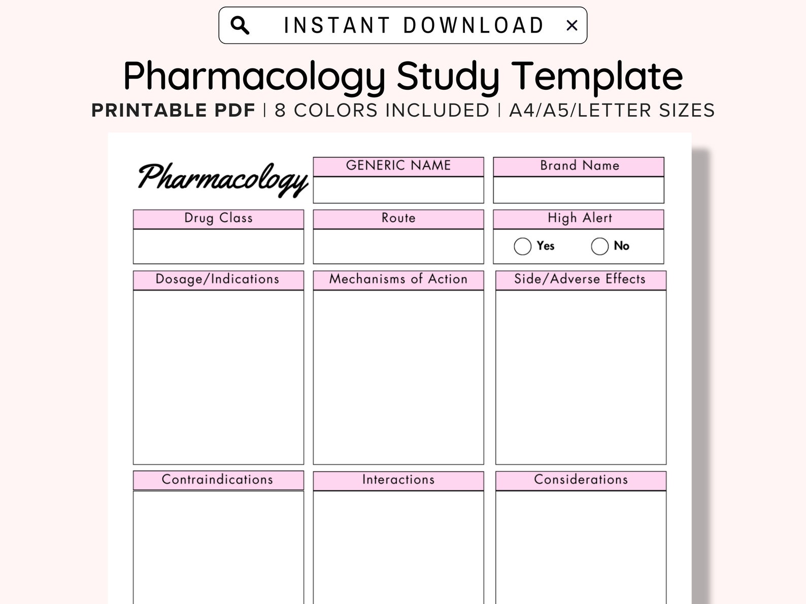 Printable Pharmacology Template for Nursing Student, Student Nurse Printable Pharmacology Template for Nursing Student, Student Nurse