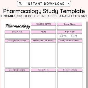 Printable Pharmacology Template for Nursing Student, Student Nurse Pathophysiology Template ...