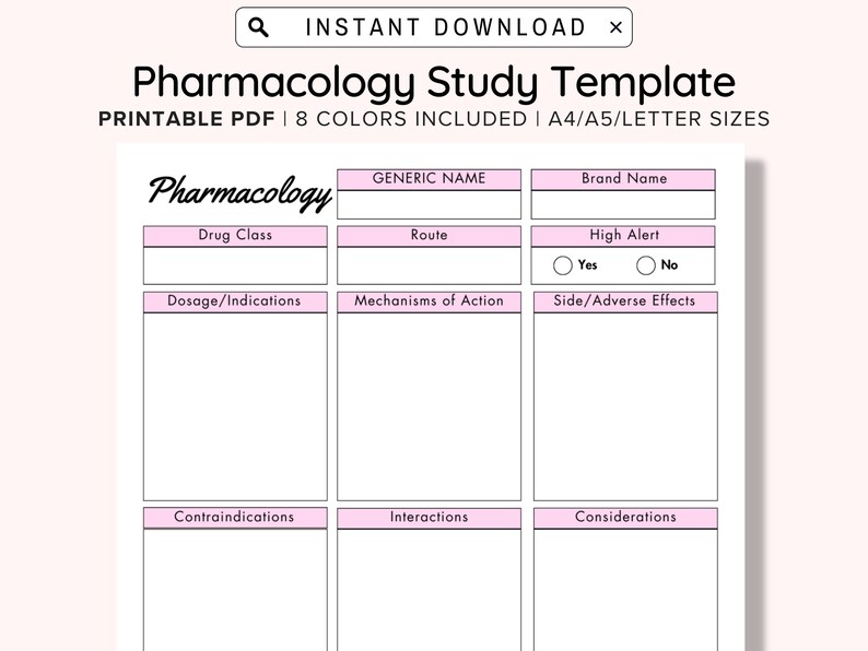 Printable Pharmacology Template for Nursing Student, Student Nurse ...